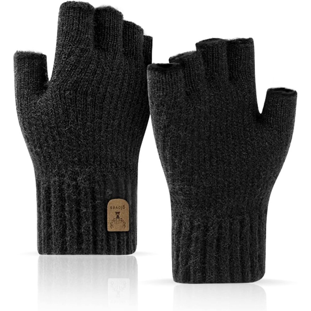 Fingerless Gloves Half Finger Winter Warm Knitted Gloves Working Running Biking